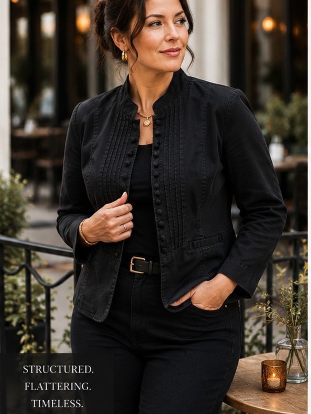 Venezia Black Military Jacket 14/16 Pintuck Mandarin Collar